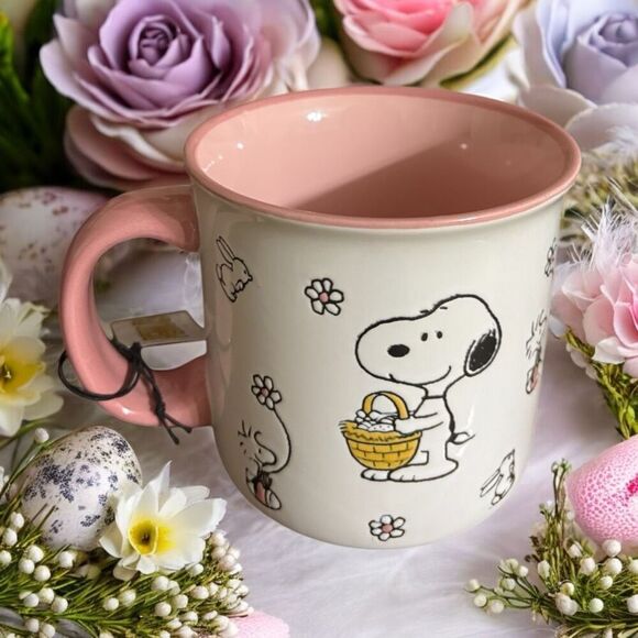 Peanuts HOPPY EASTER Snoopy, Woodstock, and bunnies 21 oz Ceramic Mug - NWT - Picture 3 of 5